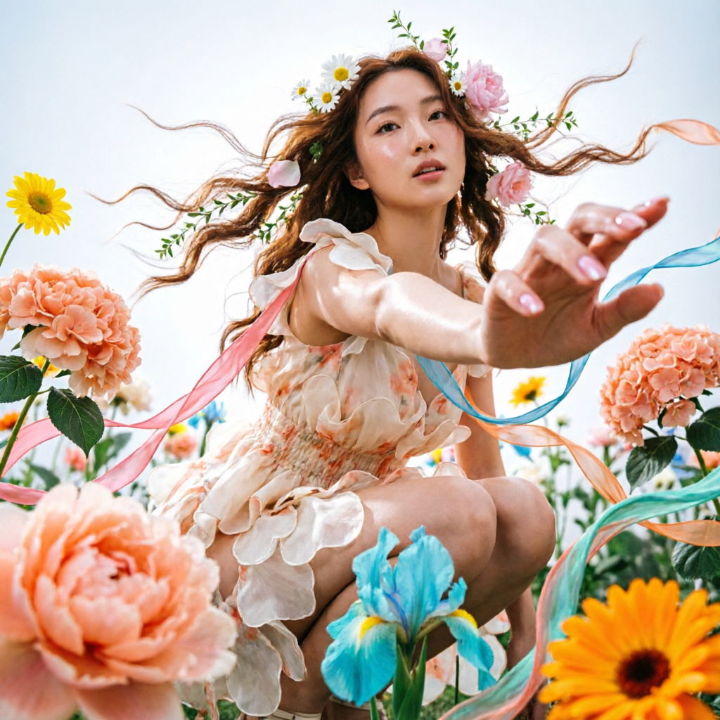 超现实柔和花卉时尚肖像
