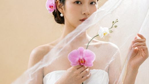 柔雾兰花影棚肖像